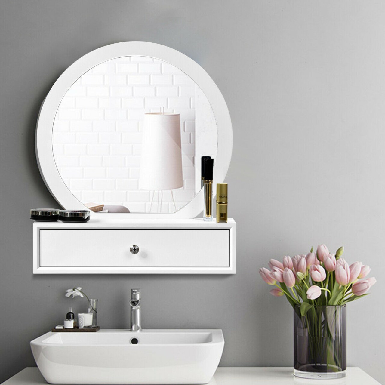 Costway Wall Mounted Vanity Makeup Dressing Home Furniture 2Drawer